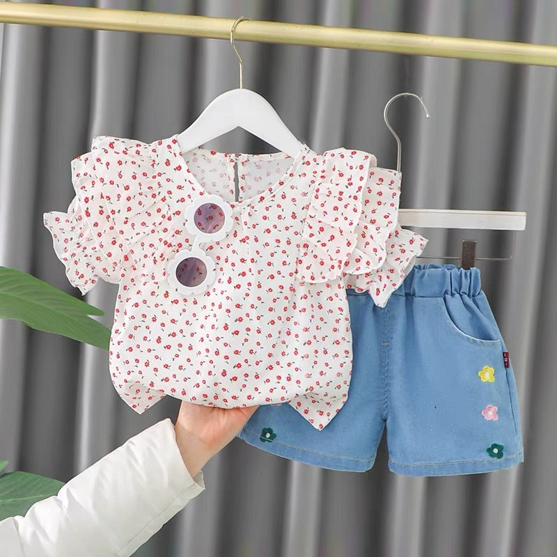 Girls' summer activewear set: new stylish baby summer clothes, kids' summer outfit, cute short-sleeve two-piece trendy set