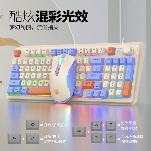 Dazzling Silver Fox K820 Wired Gaming Keyboard Mouse Set E-sports Luminous Desktop Computer Notebook Office Universal