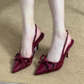 Red patent leather pointed-toe high heels - 2025 spring new collection - bow accent, open back, closed toe women's shoes