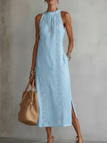 spring collection: european & american -style halter neck sleeveless dress - solid color lace trim, perfect for vacation