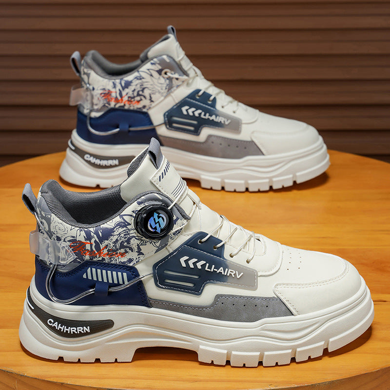 High-top men's shoes spring youth sports waterproofabrasion resistantnon-slipthick solecasualworkwearrotate button boots