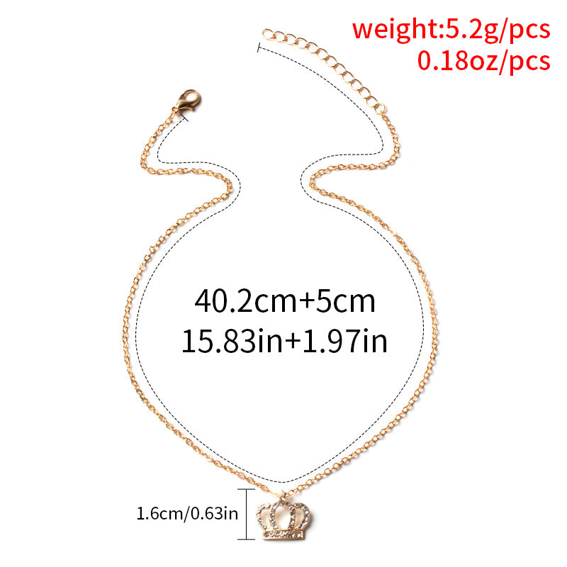 Wholesale crown necklace - european and american fashion diamond-encrusted choker - unique alloy gold-plated light luxury high-end sweater necklace for women