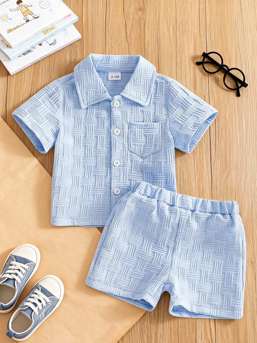 Baby boy casual turn-down collar textured fabric outfit set