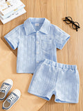 Baby boy casual turn-down collar textured fabric outfit set