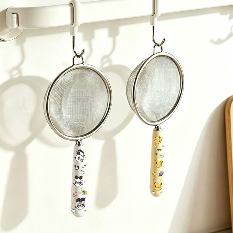 Stainless steel mesh drain for home kitchen tool soy milk filter sieve flour baking milk tea ceramic handle fence