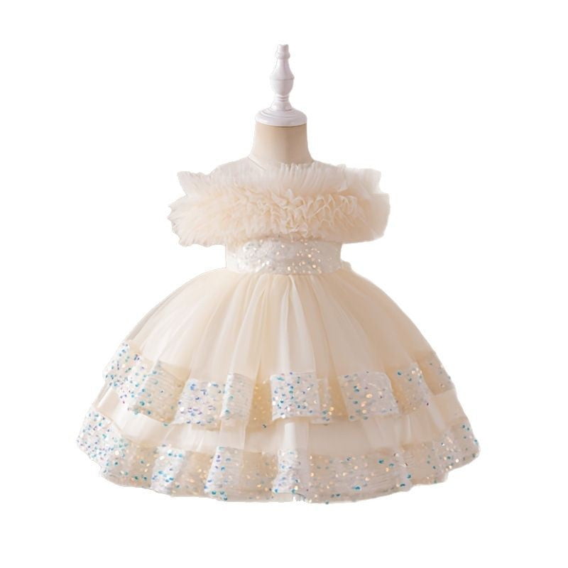 Girls' tulle princess dress - stylish bow detail, new cross-border design for baby girls, perfect for first birthday parties and kindergarten events