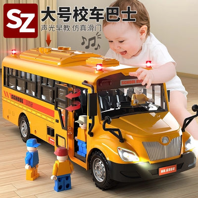 Large school bus toy for boys, baby bus bus early education educational children's car model, children's day gift