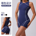 European and american summer color block zipper yoga jumpsuit women's dance bodysuit aerial silk workout bodysuit breathable fitness apparel