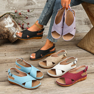 Exportplus sizesummernew arrival light bottom  fish mouth sandals women's one-piece cross strap carved sandals cross-border wholesale