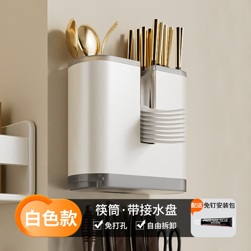White Kitchen Shelf No Punching Wall Mounted Knife Holder Household Products Daquan Multifunctional Seasoning Storage Shelf