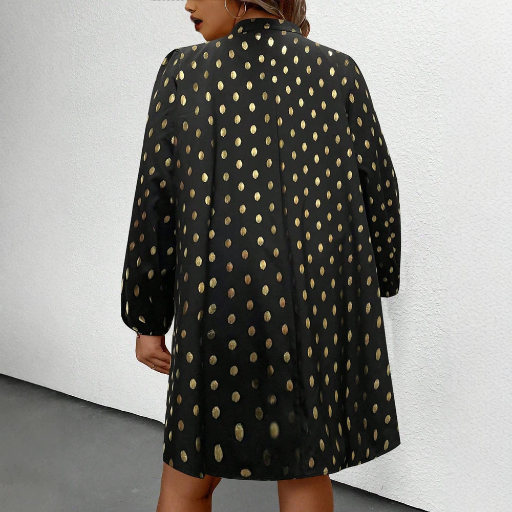 Casual stand-up collar hot stamping polka dot straight-leg skirt casual lantern sleeve casualwork clothing women's clothing 1688 supply