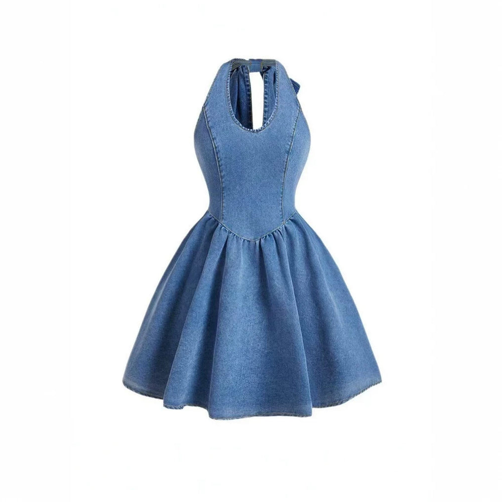 Fashion cross-border export  denim dress women's bows suspender tutu skirt fashion waist skirt women