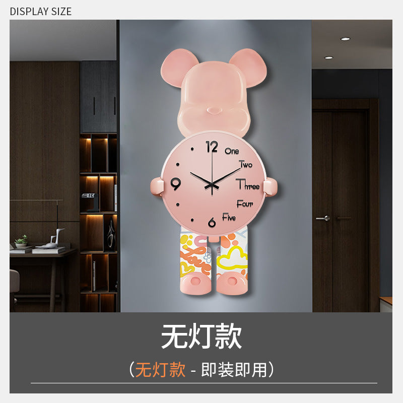 Violent Bear Clock Wall Clock Living Room Internet celebrity Modern Simplicity 2025 New Atmosphere Advanced Sense Creative Clock Wall Light