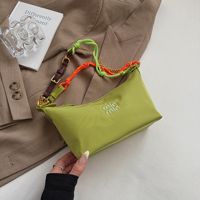 Internet celebrity trend shoulder bag 2025 summer new contrasting color canvas small lunch box bag commuter fashion trend handbag