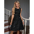 Women's black silver knitting round neck sleeveless mid-longdress, party fashion women's dress