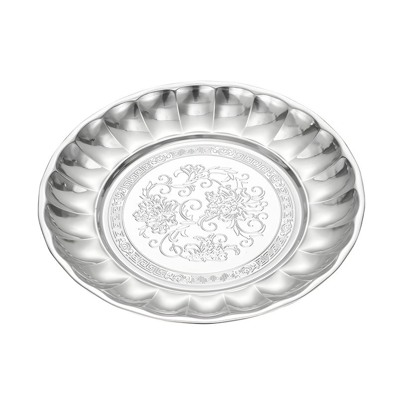 foreign trade stainless steel lily plate retro light luxury large tray household dinner plate food preparation plate fruit plate wholesale