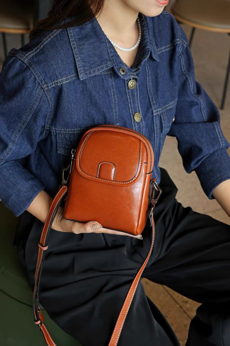 Genuine leather women's bag 2024 new fashion shoulder bag small trendy ladies' phone bag soft leather versatile european and american style crossbody bag