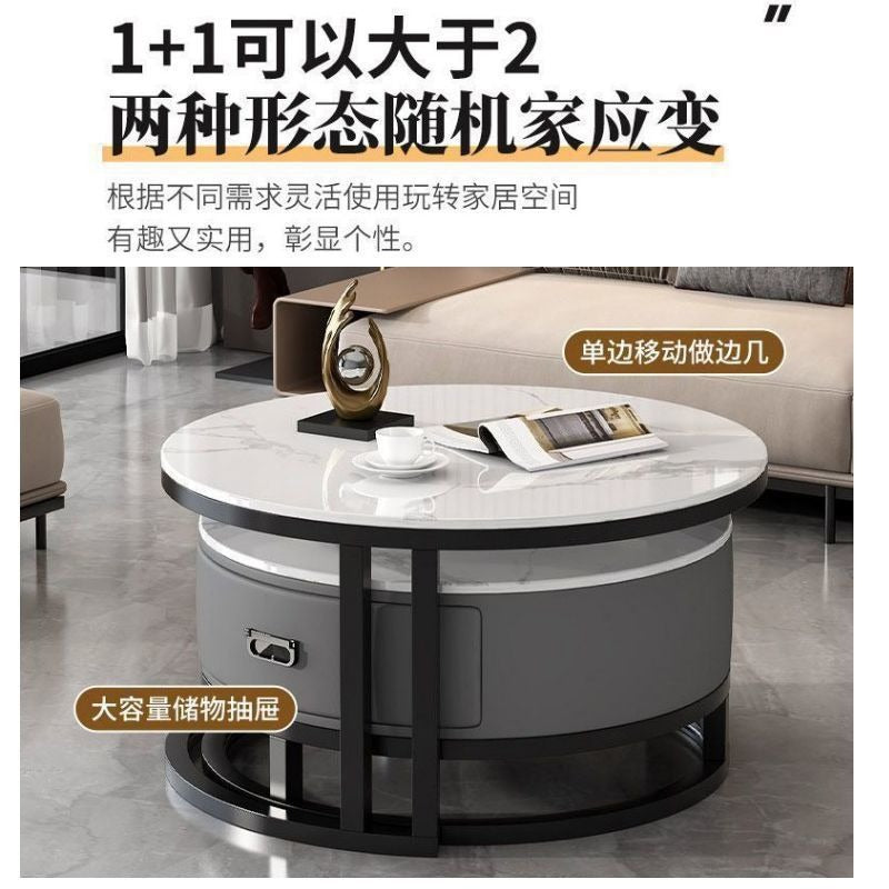 Italian round rock slab high-end tea table, small apartment coffee table, living room home modern minimalist light luxury table set