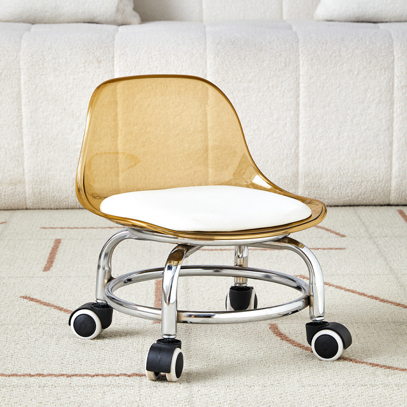 Acrylic universal wheel low stool silent transparent backrest small chair with baby pulley low stool Internet celebrity shoe changing stool
