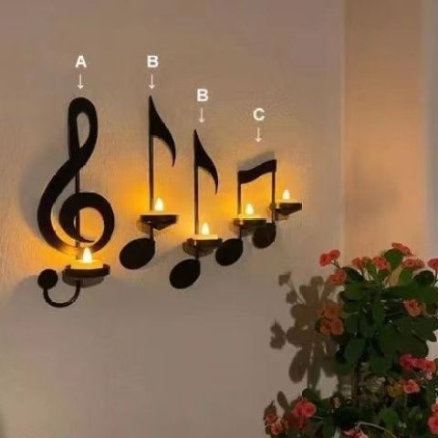 European-style iron music note wall sconce candle holder, romantic wedding anniversary decoration, bar home decor for living room and bedroom