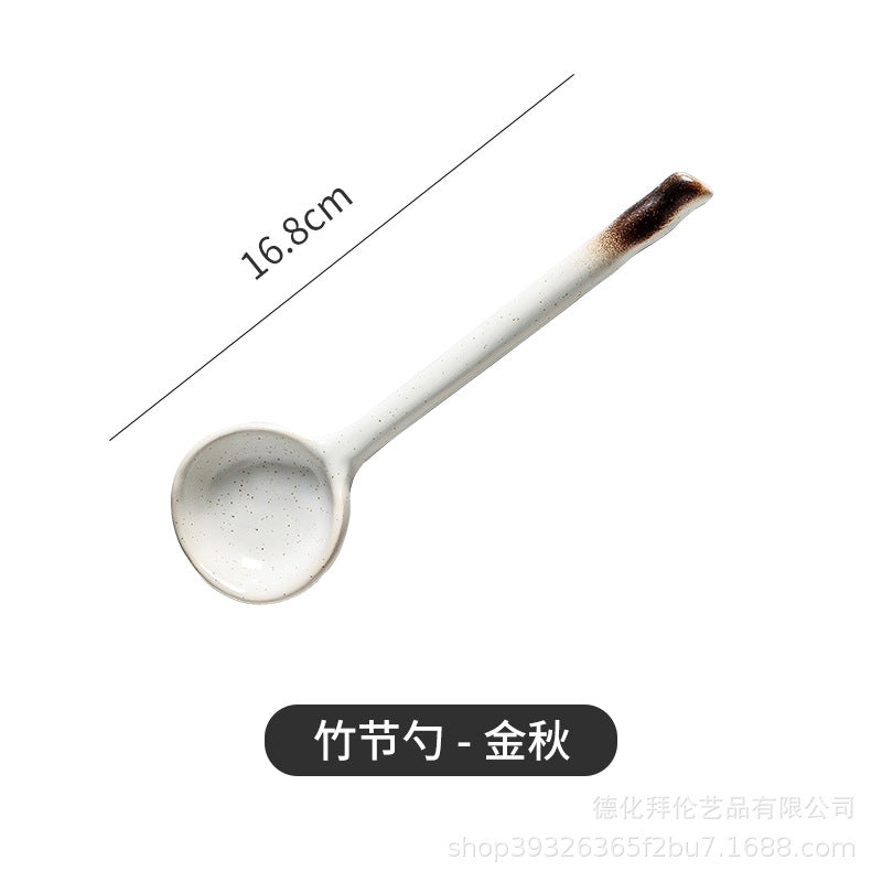 Large soup spoon for home ceramic spoon long handle soup drinking high temperature resistant spoon creative japanese large spoon spoon porridge spoon