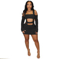 European and american cross-border women's fashion:  style sexy hollow-out cropped cami dress with attached sleeves and bodycon skirt