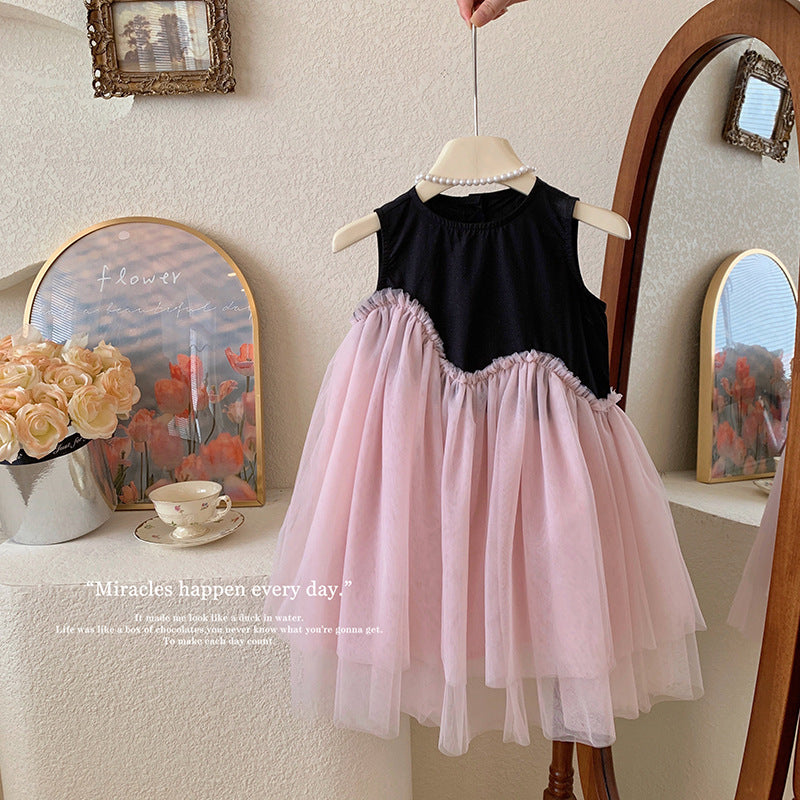 summer girls' tank dress - new stylish color block mesh princess dress for baby girls
