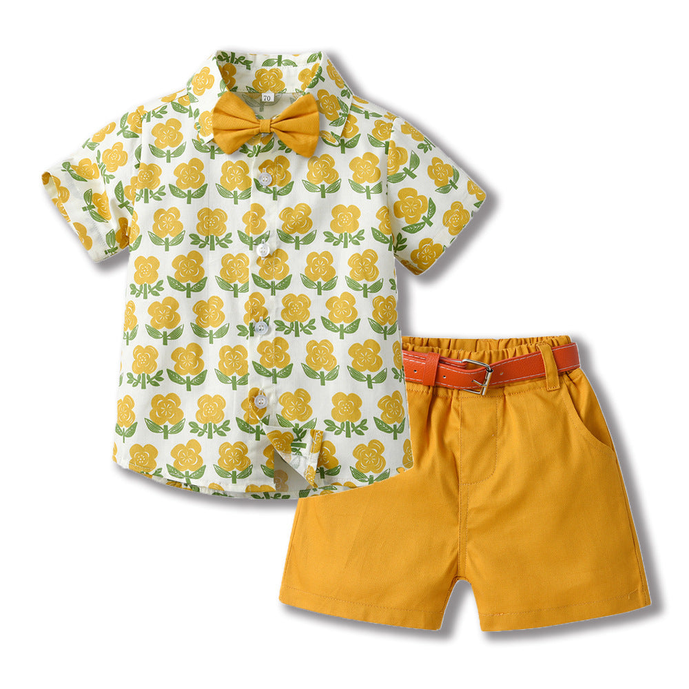 Boys' summer outfit: trendy suit with belt - new stylish and handsome summer short-sleeve shirt for fashionable babies