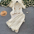 French chic v-neck embroidered jacket & high-waisted pleated skirt two-piece set - elegant & luxurious for spring/autumn