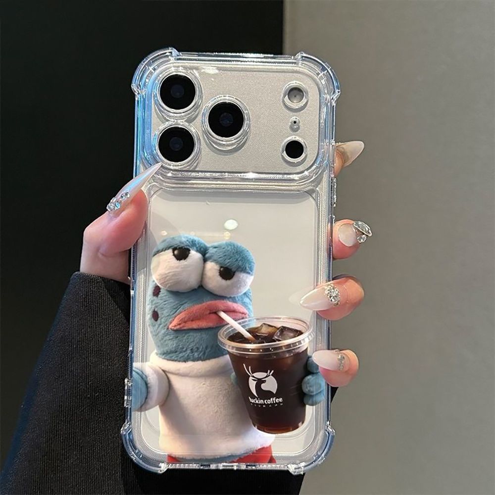 Lazy doll resident fish drinking coffee suitable for apple 17 mobile phone case sand sculpture niche iphone16 protective cover 12