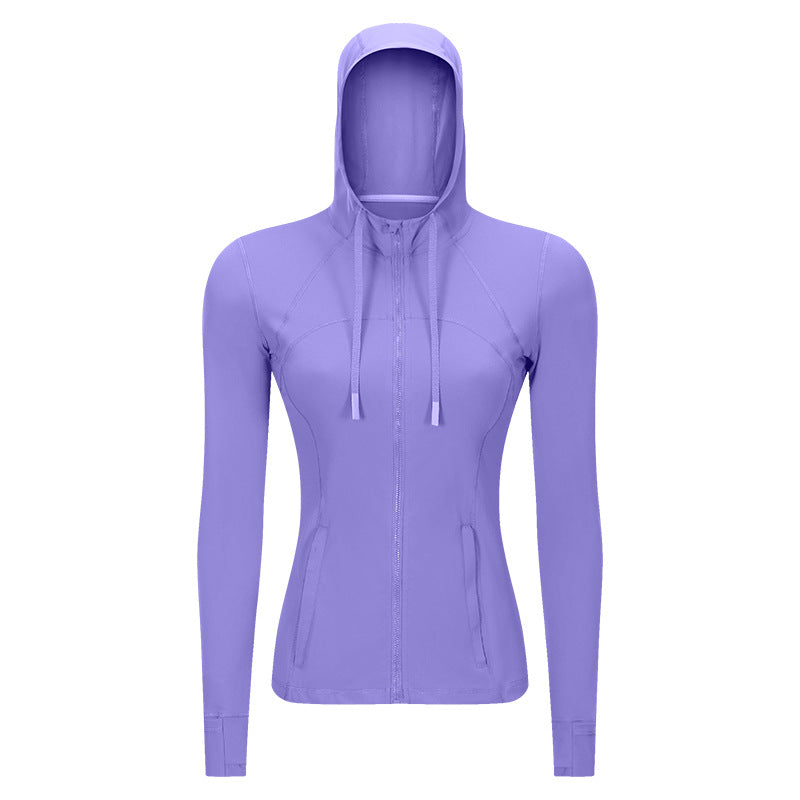 new women's activewear hooded jacket - slim fit, shaping, zip-up, stretchy running & yoga outerwear s2088