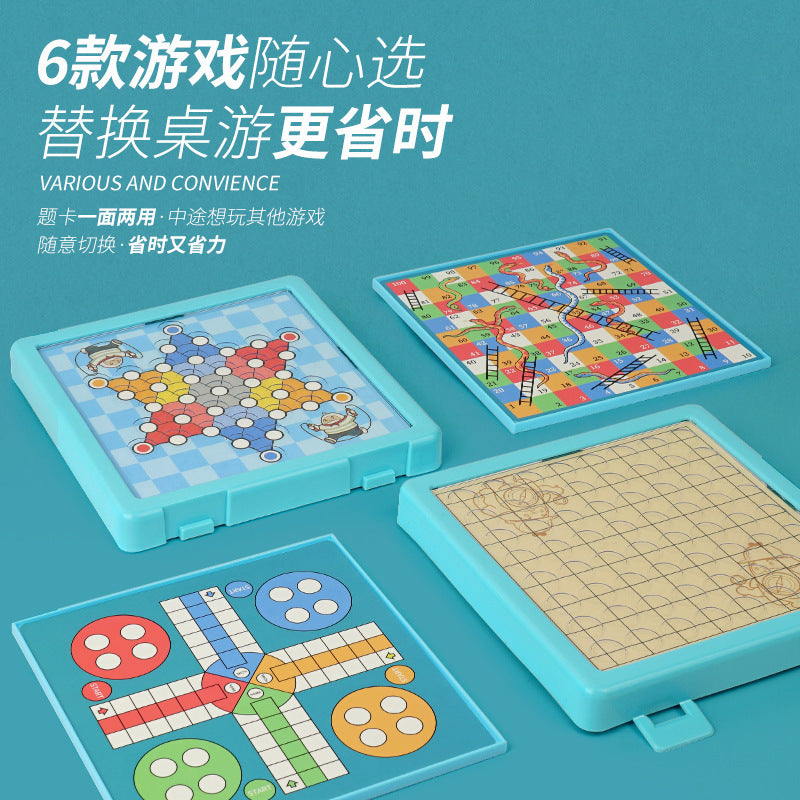 Six-in-one multifunctional chess game board - portable flying chess, gomoku, and xiangqi set - educational toy gift for elementary school students