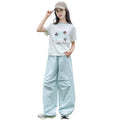 girls' short-sleeve wide-leg pant set: summer loose-fit, versatile, trendy, american-style, unique design two-piece outfit