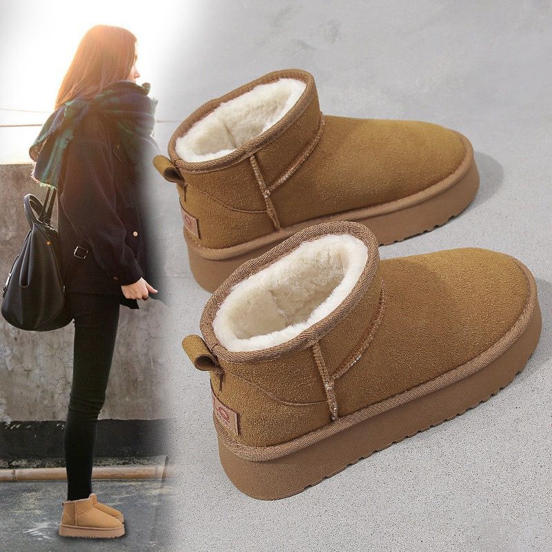 Autumn and winter velvet thickened and heightened 4cm snow boots women's winter shoes 2024 new versatile waterproof short boots cotton shoes