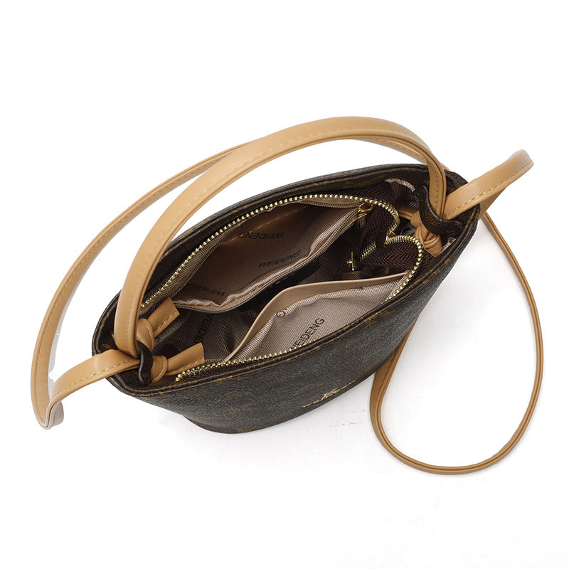 Guteco's new textured bucket bag fashion handbag women's 2025 new large-capacity messenger bag mobile phone bag