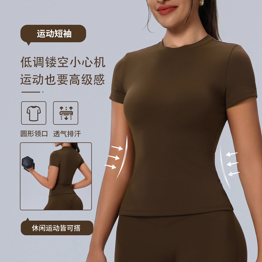 European and american style crew neck quick-dry yoga top t-shirt - slim fit, stretchy activewear for women - custom oem short sleeve fitness apparel