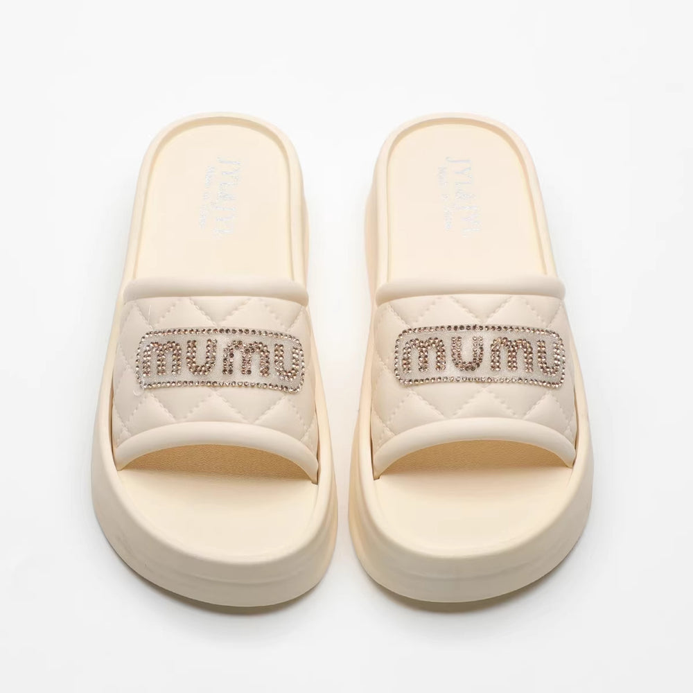Women's summer slides 2026 new fashion rhinestone platform chunky sole height increasing non-slip beach thong sandals