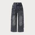 kidsloose pantsjeansk-style washed and distressed multi-flap pocket pantsretroworkwear men's and women's children's clothingstraight-leg pants