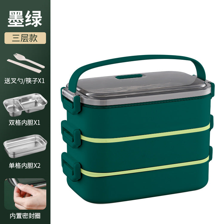 304 stainless steel double-layer lunch box Office workers can microwave oven heating and insulation Japanese-style divided lunch box multi-layer lunch box