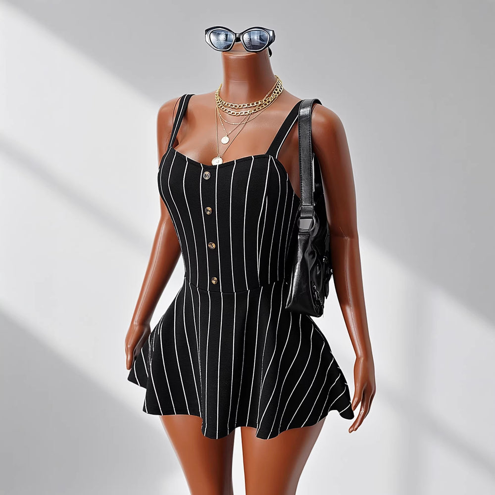 fashionexportcontrast colorbackless sleeveless silm suspenderstripespatchworkdress waist a-line skirt