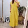 summer new arrivals: women's clothing - cross-border european & american style - elegant & fashionable round neck sleeveless pleated maxi dress
