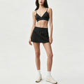 Lace-trimmed bra, lace-trimmed mini skirt, high-waisted tummy-control yoga pants, slimming camisole, running sports three-piece summer set