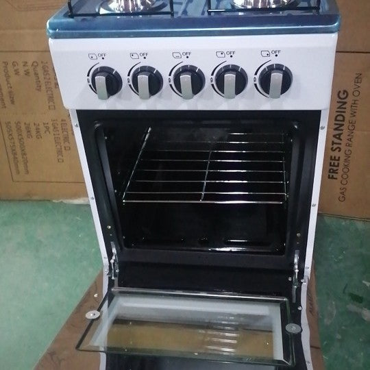 White 500mm wide four-burner gas stove with gas oven, manual ignition, export-grade, dropshipping available