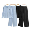 Women's fall/winter  export: hooded casual cardigan & wide-leg pants two-piece set - letter zipper knit tracksuit
