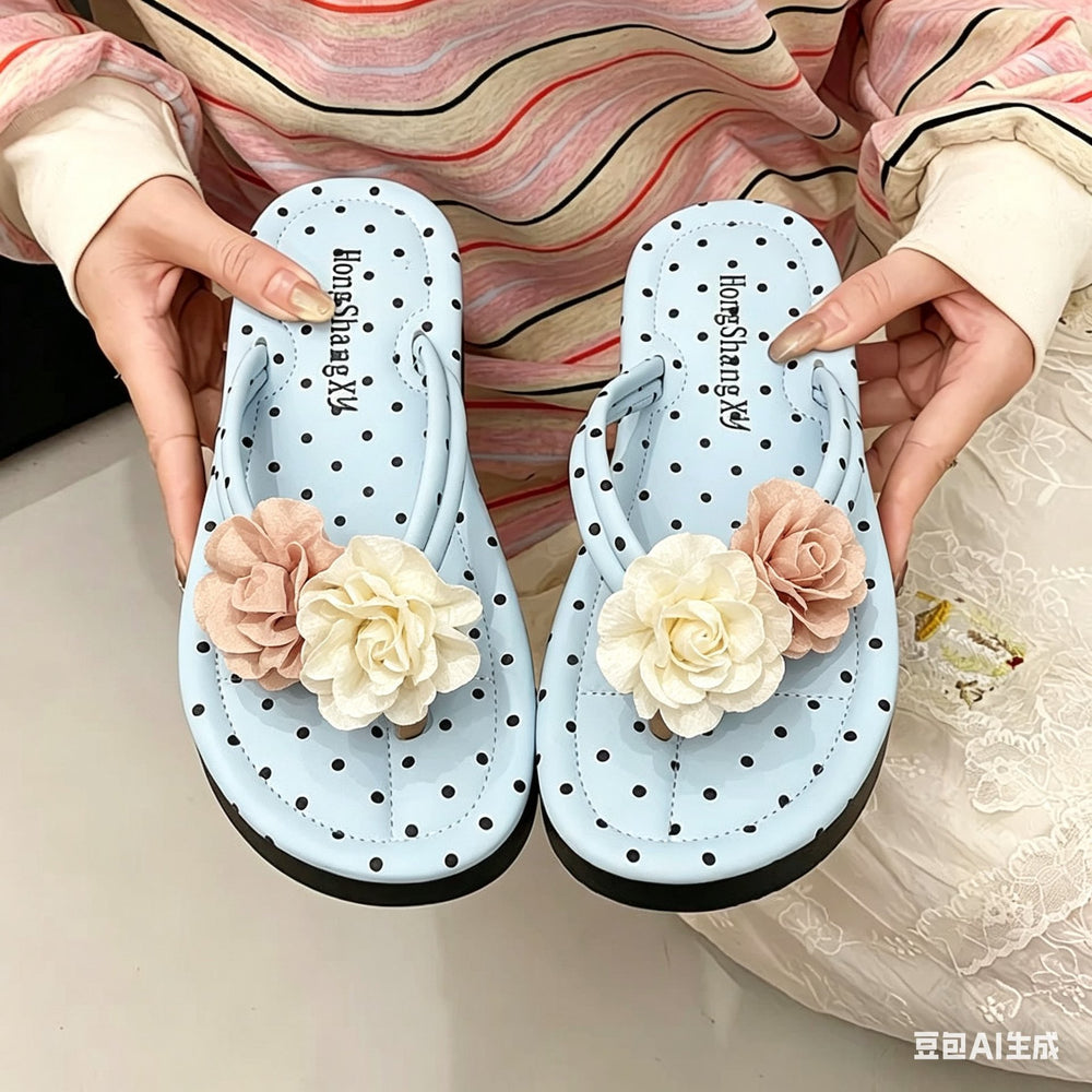 Thick sole flip-flops women's outwearsummernew arrival cartoon cute polka dot lightweight non-slip beach flip-flops women's sandals