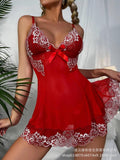 Wholesale foreign trade sexy lingerie nightwear lace mesh nightgown valentine's day red festive suspender dress