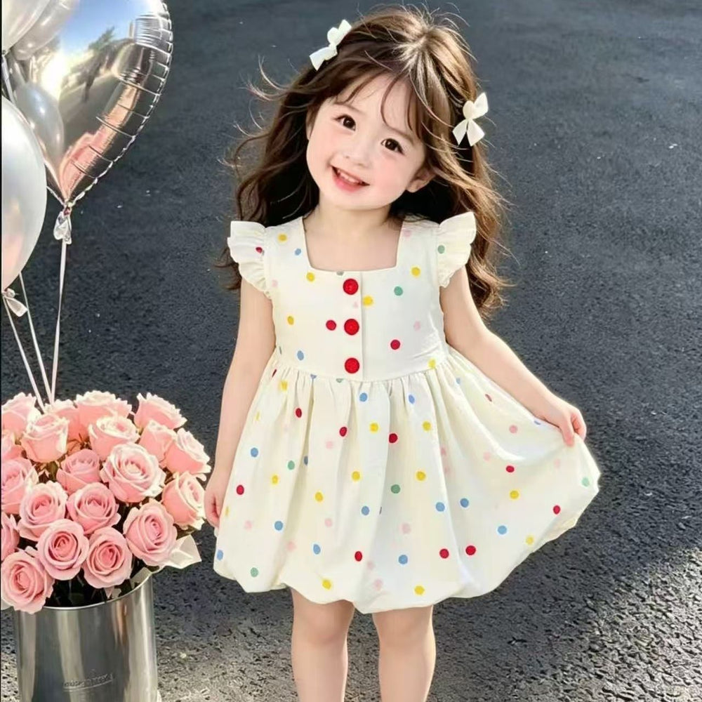 Girls' colorful polka dot dress - baby summer flutter sleeve princess dress - toddler everyday tutu skirt