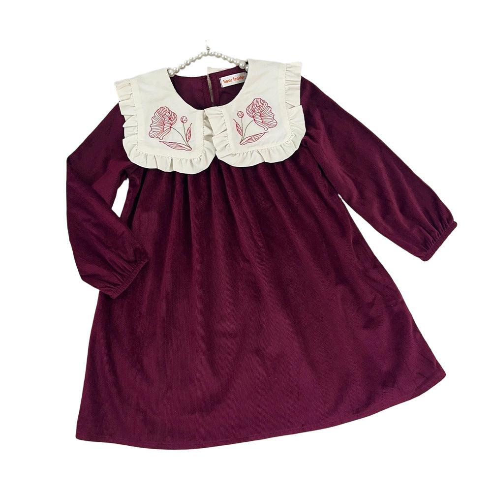 Spring/autumn new girls' dress - embroidered peter pan collar long sleeve sweet & stylish princess dress - cross-border children's wear