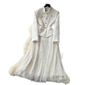 French chic a-line patchwork fashion dress - women's long sleeve, slim fit, figure-flattering, elegant long dress