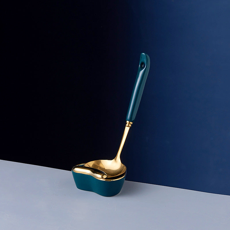 Luxury stainless steel soup ladle kitchen utensil set - includes hot pot spoon with ceramic handle, anti-scald cooking spoon - wholesale